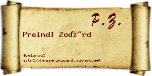 Preindl Zoárd névjegykártya